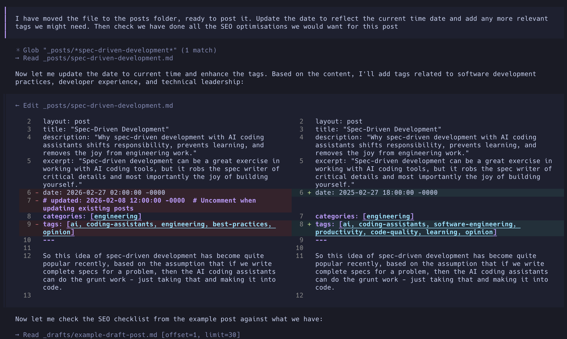 Incorrect year change by the model from 2026 to 2025 when asked to update the date of the post