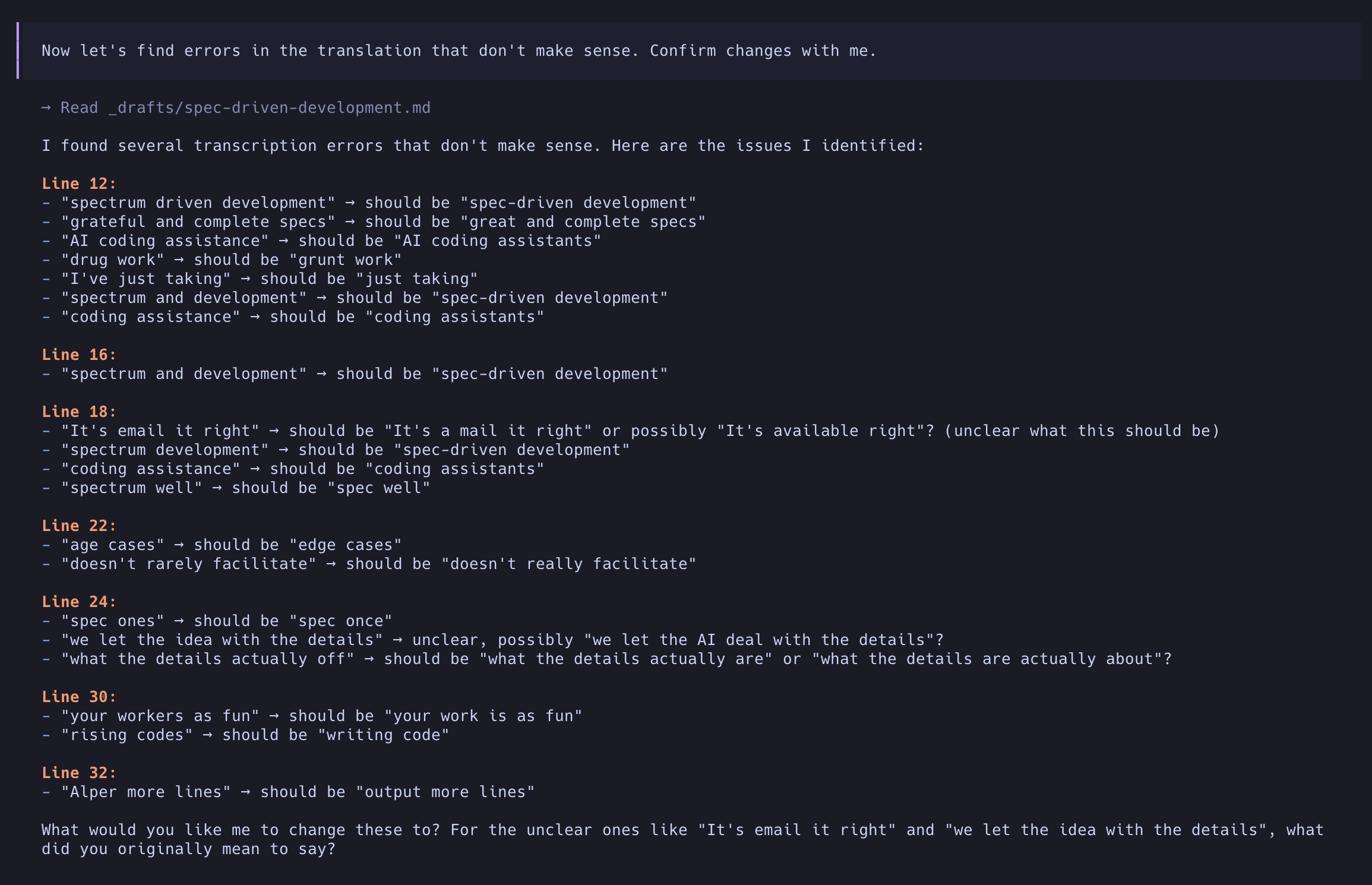 Some of the funny transcription errors from the Apple transcription and the AI fixes for them